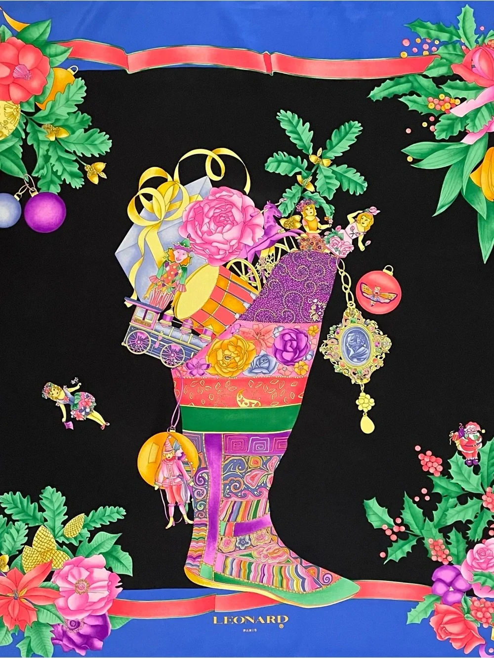Stunning Rare Leonard Paris Scarf Silk Florescent Holiday Print 34 In Exc Cond